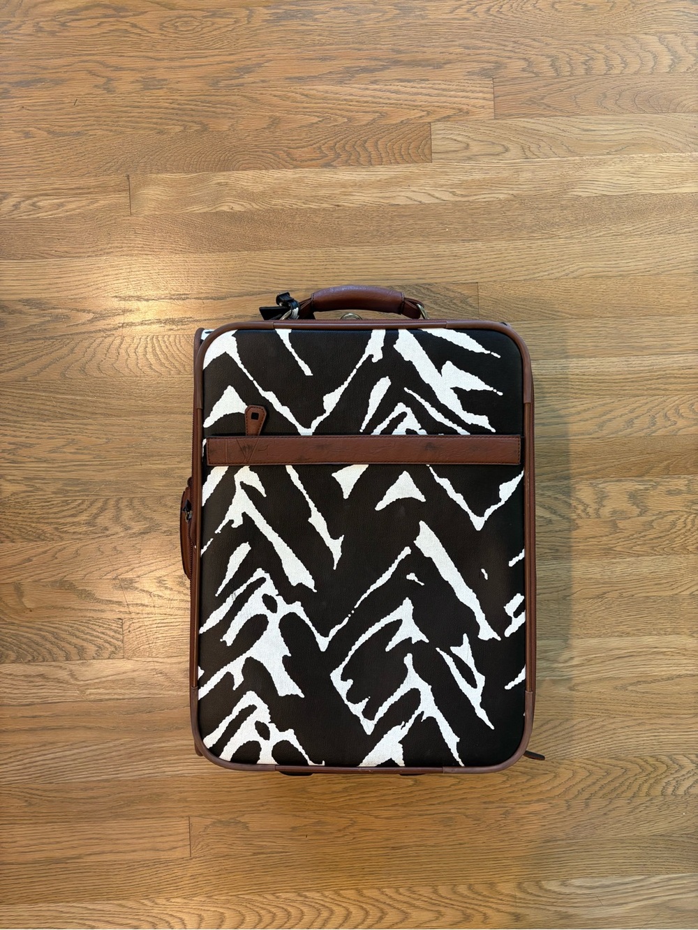 Diane Von Furstenberg Black and White Patterned Travel Bag with Brown Trim